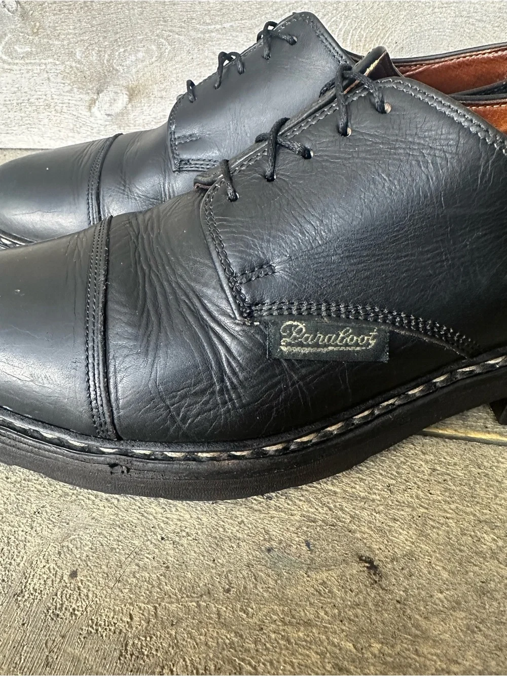 Paraboot Griff Black Leather Oxford Cap Toe Dress Shoes Men's Size 9.5